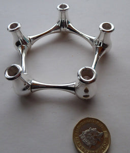 SILVER PLATE: Sweet Little 1960s DANISH Candle Holder with Fine Taper Candles. Holds 5 candles. Still in Original Box