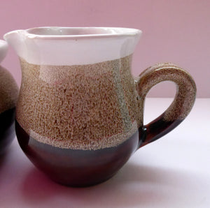 SCOTTISH POTTERY. Two Vintage Studio Pottery Dishes by Tom Lochhead, Kirkcudbright. Stoneware Lidded Jam Pot and Creamer