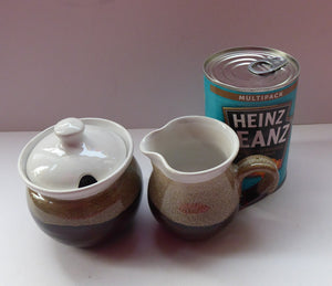 SCOTTISH POTTERY. Two Vintage Studio Pottery Dishes by Tom Lochhead, Kirkcudbright. Stoneware Lidded Jam Pot and Creamer