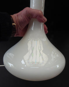 Vintage 1960s HOLMEGAARD Glass Lamp (RE-WIRED) with Original Neck Brass Fitting. Ice White Coloured Glass. 16 1/2 inches tall