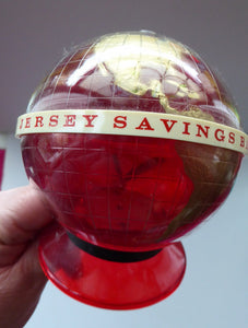 Original 1960s Issue Money Bank in the Form of a World Globe. Made in Finland for JERSEY Savings Bank