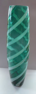 Massive Mid Century Alrose / Empoli Italian Glass Vase: Clear Aqua Green with White Opaque Spiral