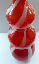 Load image into Gallery viewer, Fabulous Space Age Alrose / Empoli Italian Glass Genie Bottle Vase: Complete with Original Stopper. Red and White Candy Stripes
