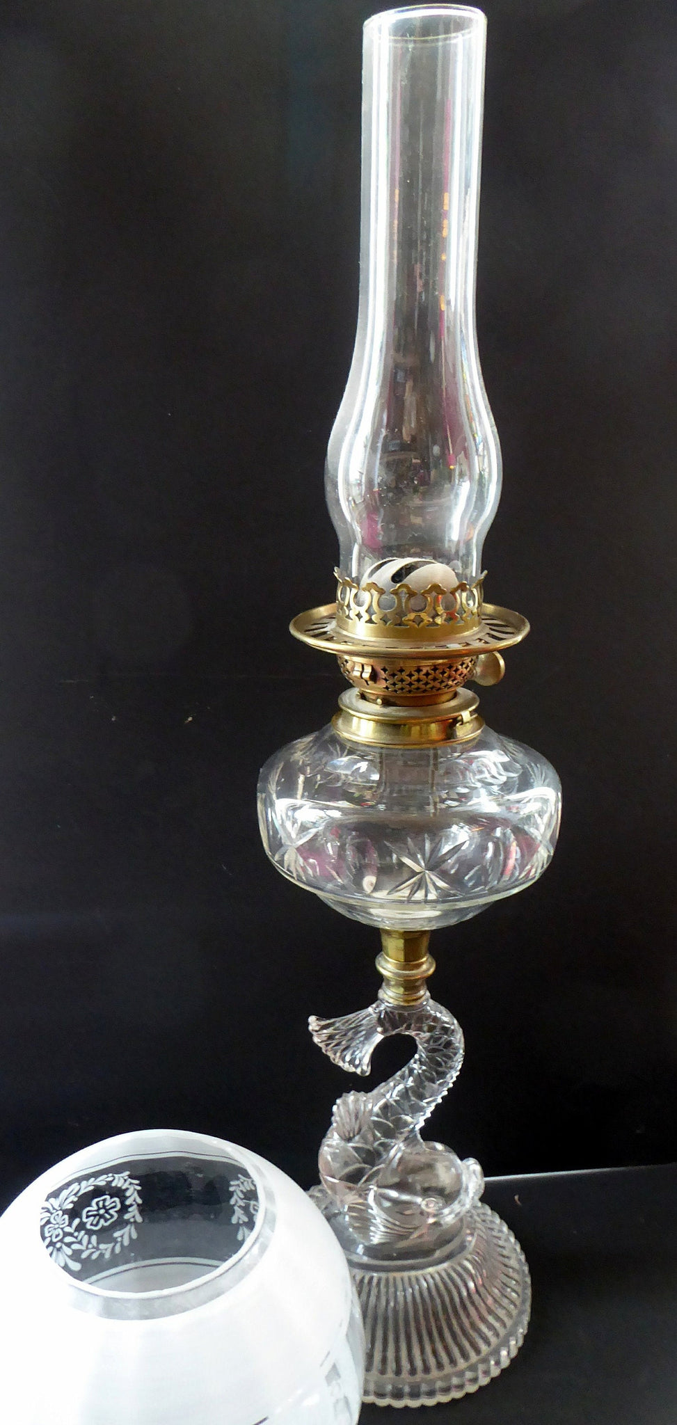 ANTIQUE Victorian Clear Pressed Glass Oil or Kerosene Lamp