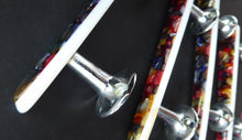 Load image into Gallery viewer, 1950s Original Space Age Door Handles. Tutti-Frutti Resin / Lucite with White Backs on Chrome Fitments. Set of Four
