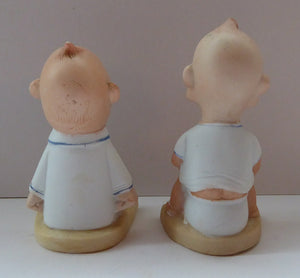 SNOOKUMS. Antique PAIR of Miniature Bisque Porcelain Figures by Schafer & Vater.  Extremely Rare and Collectable Models; c 1915