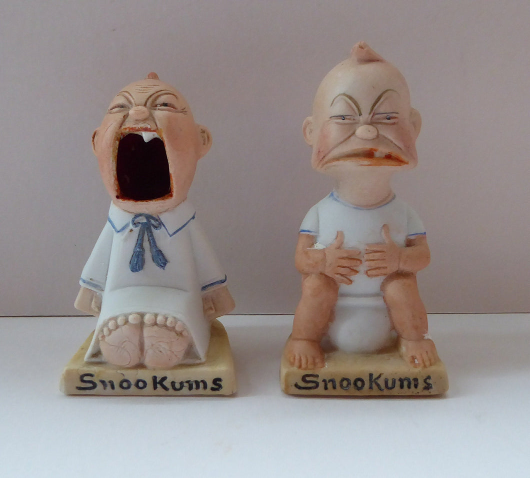 SNOOKUMS. Antique PAIR of Miniature Bisque Porcelain Figures by Schafer & Vater.  Extremely Rare and Collectable Models; c 1915