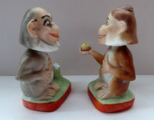 Load image into Gallery viewer, Antique PAIR of Miniature Bisque Porcelain Figures by Schafer &amp; Vater.  Darwin&#39;s Theory of Evolution Model. Adam and Eve as Monkeys
