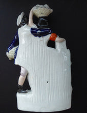 Load image into Gallery viewer, Where is this? ANTIQUE Victorian Staffordshire Flatback Figurine. Rarer Example of a Man and Woman at a Gate Collecting Grapes
