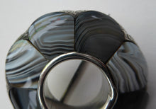 Load image into Gallery viewer, ANTIQUE Victorian Scottish Agate &amp; Silver Pebble Brooch with Halo of Montrose Grey Stones. 1850s
