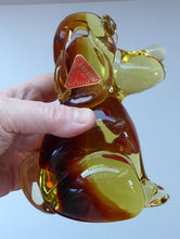 Load image into Gallery viewer, Vintage ITALIAN MURANO Glass Figurine in the Form of a Little Golden Amber Puppy Dog. With Red Murano Label
