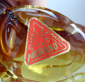 Vintage ITALIAN MURANO Glass Figurine in the Form of a Little Golden Amber Puppy Dog. With Red Murano Label