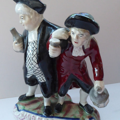 ANTIQUE Staffordshire Figure. The Drunken Parson & his Clerk or Night Watchman. 19th Century in Good Condition