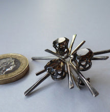 Load image into Gallery viewer, SCOTTISH SILVER 1970s ORTAK Starburst Brooch. Designed by Malcolm Grey.  Set with Three Smoky Quartz Stones. Hallmarked
