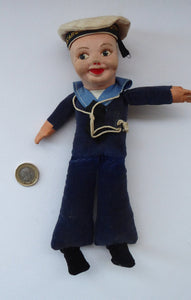 Genuine Vintage Norah Wellings SAILOR DOLL. Wearing SS. Argentina Star Cap. Original Label Sewn on Base of Foot
