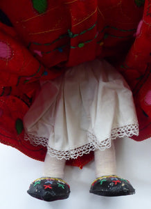 Large 1950s MARIA HELENA Cloth Doll. Beautiful Polish Costume Doll with Red Felt Beautifully Embroidered Skirt