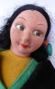 VINTAGE Norah Wellings Spanish Senorita Doll with Yellow Sombrero Hat. 11 inches with Original Cloth Tag