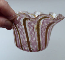 Load image into Gallery viewer, Vintage Venetian / Salviati Murano Glass Latticino Zanfirico Glass Finger Bowl; Gold Inclusions and Frilled Edges
