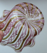 Load image into Gallery viewer, Vintage Venetian / Salviati Murano Glass Latticino Zanfirico Glass Finger Bowl; Gold Inclusions and Frilled Edges
