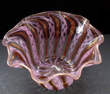 Load image into Gallery viewer, Vintage Venetian / Salviati Murano Glass Latticino Zanfirico Glass Finger Bowl; Gold Inclusions and Frilled Edges
