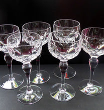 Load image into Gallery viewer, Vintage STUART Crystal. Set of SIX Carlingford Pattern Wine or Hock Glasses. All in Excellent Condition with etched Stuart Mark
