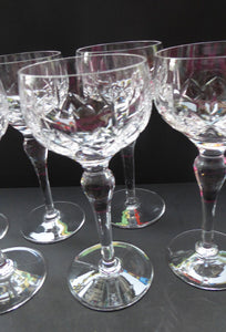 Vintage STUART Crystal. Set of SIX Carlingford Pattern Wine or Hock Glasses. All in Excellent Condition with etched Stuart Mark