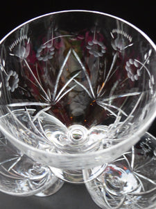PAIR of EDINBURGH CRYSTAL 1940s Claret Glasses. Each with stylish Older Thistle and Flowers Pattern