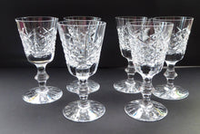 Load image into Gallery viewer, 6 EDINBURGH CRYSTAL Matching HIGHLAND Pattern 1950s Sherry or Liqueur Glasses. Each with Etched Signature: 4 1/2 inches
