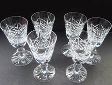 Load image into Gallery viewer, 6 EDINBURGH CRYSTAL Matching HIGHLAND Pattern 1950s Sherry or Liqueur Glasses. Each with Etched Signature: 4 1/2 inches
