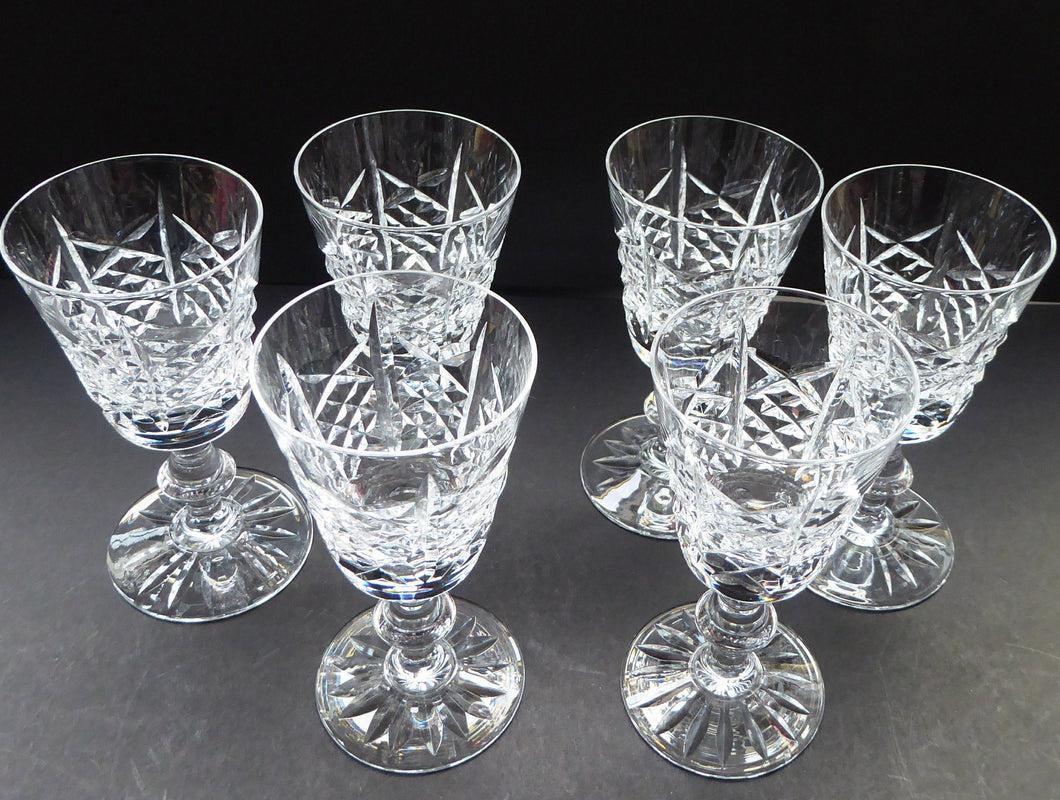 6 EDINBURGH CRYSTAL Matching HIGHLAND Pattern 1950s Sherry or Liqueur Glasses. Each with Etched Signature: 4 1/2 inches