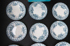 TWELVE Antique BISHOP & STONIER Miniature Child's Nursery Ashley Pattern Plates;  c 1880. Two Sets of Six