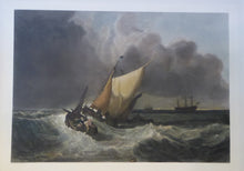 Load image into Gallery viewer, Antique 1830s Hand Coloured Engraving Burnet after Turner The Bridgewater Seapiece
