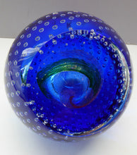 Load image into Gallery viewer, Fabulous Boxed PAIR of Blue Scottish Caithness Glass Paperweight: Vintage Space Age Designs by COLIN TERRIS. Milky Way and Planetarium
