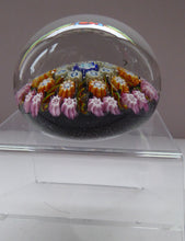 Load image into Gallery viewer, Beautiful VASART Scottish Glass Paperweight with 9 Spokes; with black ground, latticino canes &amp; millefiori
