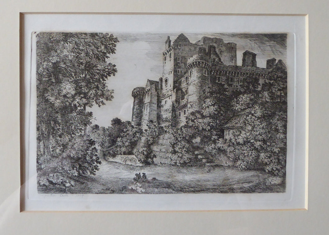 SCOTTISH ART. Sir John Clerk of Eldin (1728 - 1812). Antique Etching of CRAIGMILLAR Castle from the South East