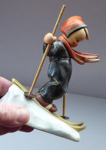 Collectable 1960s Issue. HUMMEL Figurine. The Skier with Original Wooden Skis