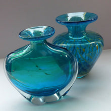 Load image into Gallery viewer, Vintage Mdina Glass Vase. Great Shape with Green-Blue Shade, Flared Neck and Clear Trails to Each Side
