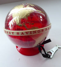 Load image into Gallery viewer, Original 1960s Issue Money Bank in the Form of a World Globe. Made in Finland for JERSEY Savings Bank
