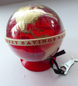 Original 1960s Issue Money Bank in the Form of a World Globe. Made in Finland for JERSEY Savings Bank