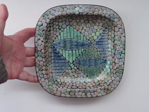 STUDIO POTTERY Heavy Dish or Platter with Srange Fish Design. The Decoration all made of dots to resemble shagreen. Fully signed to the rear