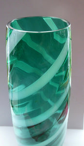 Massive Mid Century Alrose / Empoli Italian Glass Vase: Clear Aqua Green with White Opaque Spiral