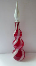 Load image into Gallery viewer, Fabulous Space Age Alrose / Empoli Italian Glass Genie Bottle Vase: Complete with Original Stopper. Red and White Candy Stripes

