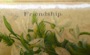 Antique 19th Century MAUCHLINE Ware Box. Sentimental Friendship Box with FRIENDSHIP Annotation and White Flowers Design