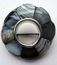 Load image into Gallery viewer, ANTIQUE Victorian Scottish Agate &amp; Silver Pebble Brooch with Halo of Montrose Grey Stones. 1850s
