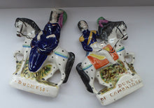 Load image into Gallery viewer, Gorgeous &amp; Rare Pair of STAFFORDSHIRE FIGURES. The Duke and Duchess of Cambridge on Horseback
