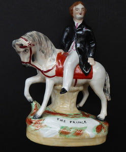 Rare Genuine Antique STAFFORDSHIRE FIGURE. The Prince (of Wales) on Horseback