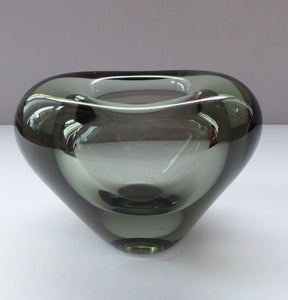 1950s DANISH Holmegaard MENUET Heart Shaped Smoked Glass Vase