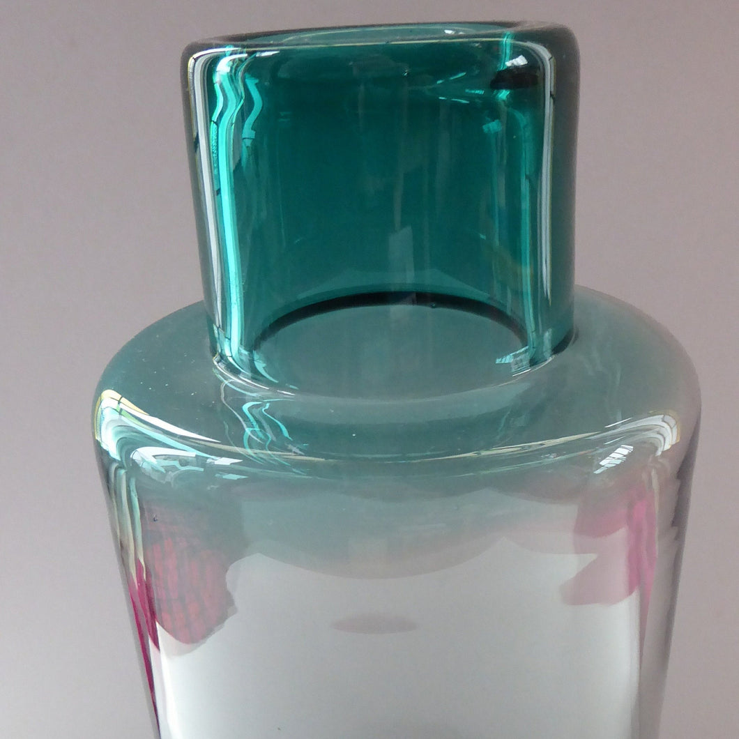 RARE 1950s DANISH Holmegaard Art Glass Bottle Shaped Vase by Per Lutken. Etched signature to the base. 11 inches