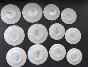 TWELVE Antique BISHOP & STONIER Miniature Child's Nursery Ashley Pattern Plates;  c 1880. Two Sets of Six