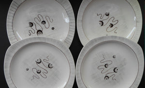 1950s MIDWINTER Set of FOUR Dinner Plates. Collectable FANTASY Pattern. Designed by Jessie Tait in 1953